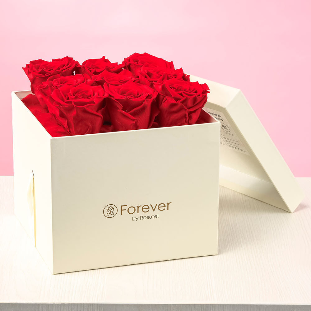 Sombrerera Cuadrada Rosas Preservadas