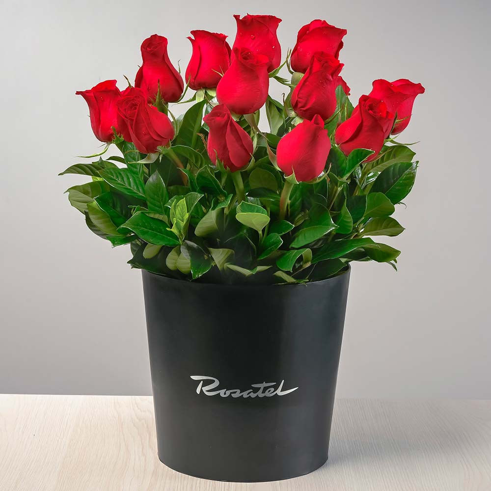 Sombrerera Negra Grande con 15 Rosas