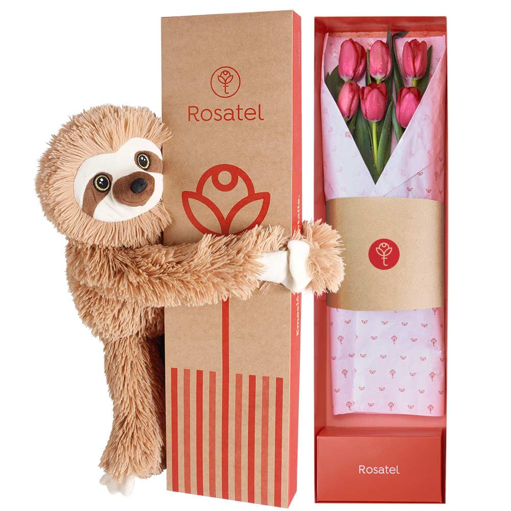 Caja Natural con 6 Tulipanes y Bowie