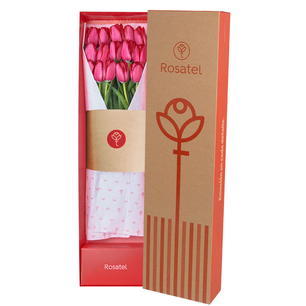 Caja Natural con 15 Tulipanes