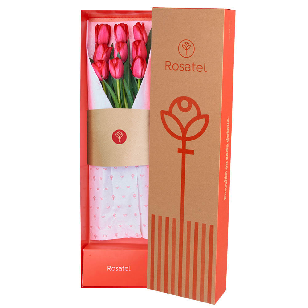 Caja Natural con 9 Tulipanes