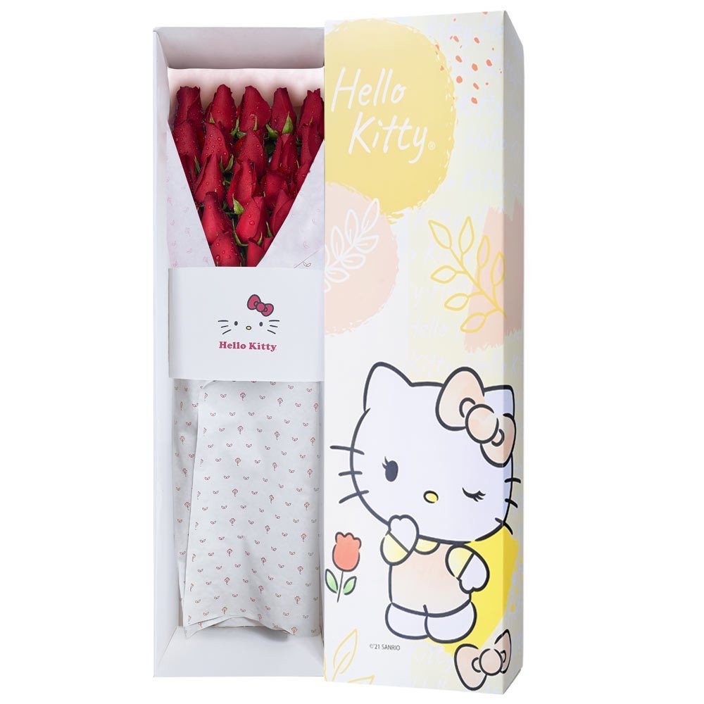 Caja Línea Floral de Hello Kitty con 24 Rosas