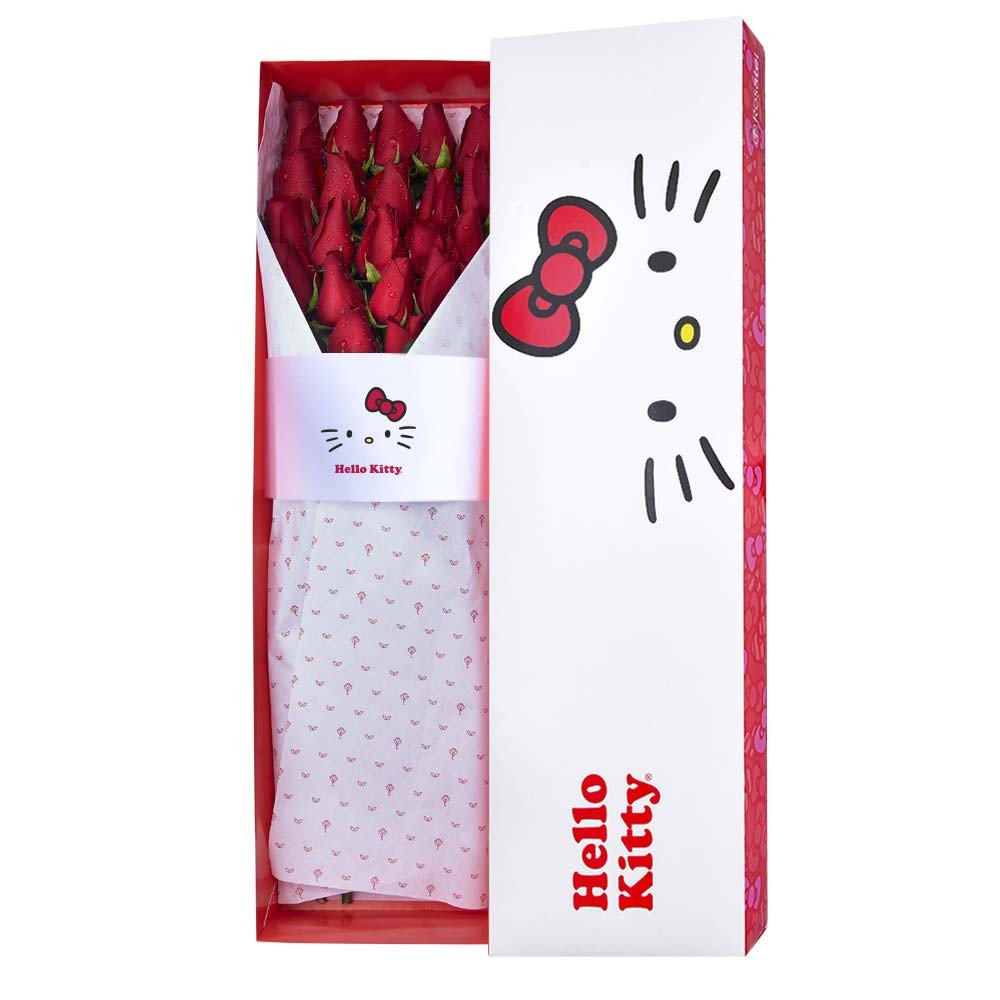 Caja Lazos Hello Kitty con 24 Rosas