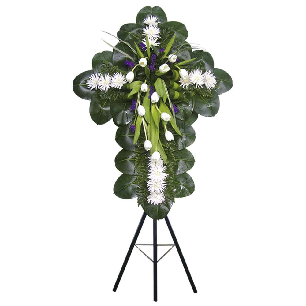 Cruz Pequeña con 12 Tulipanes y Flores en Trípode