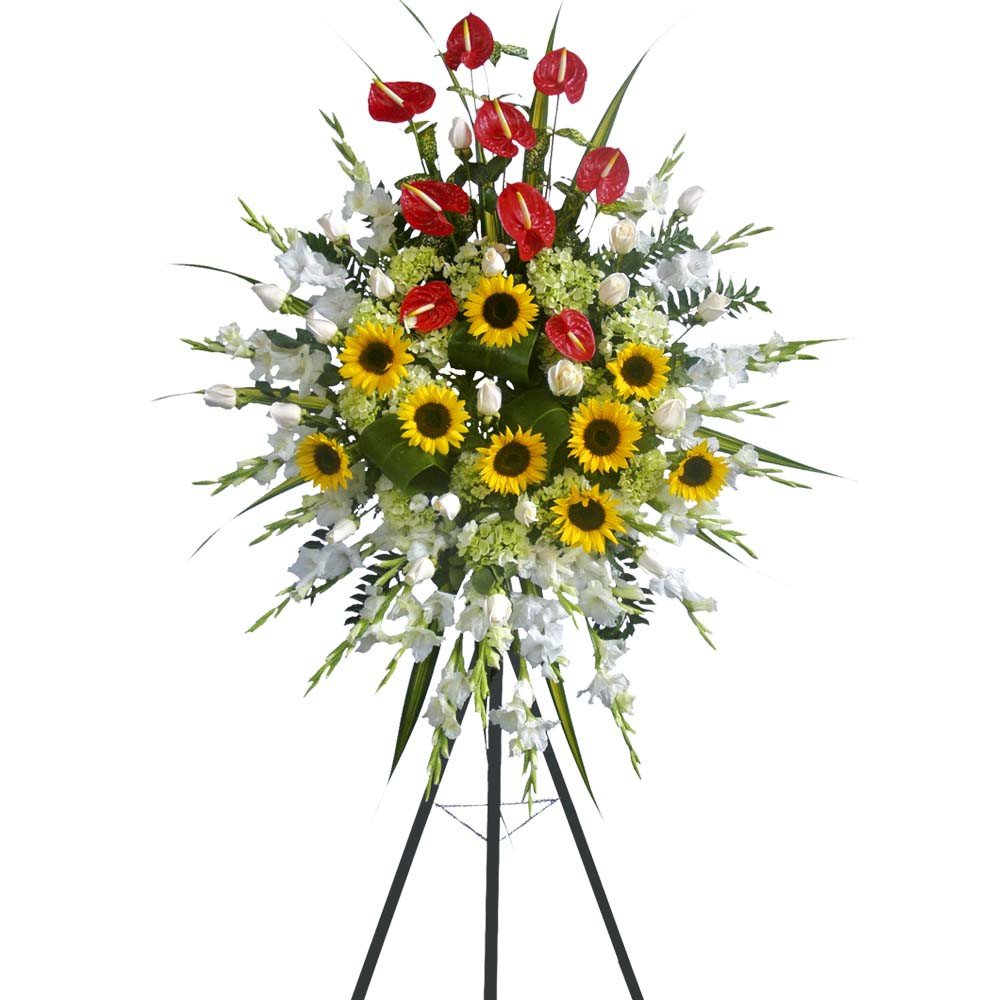 Corona Grande con 24 Rosas, Girasoles y Anturios