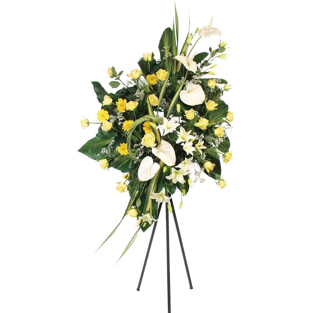 Corona Grande con 24 Rosas, Claveles, Gerberas y Anturios