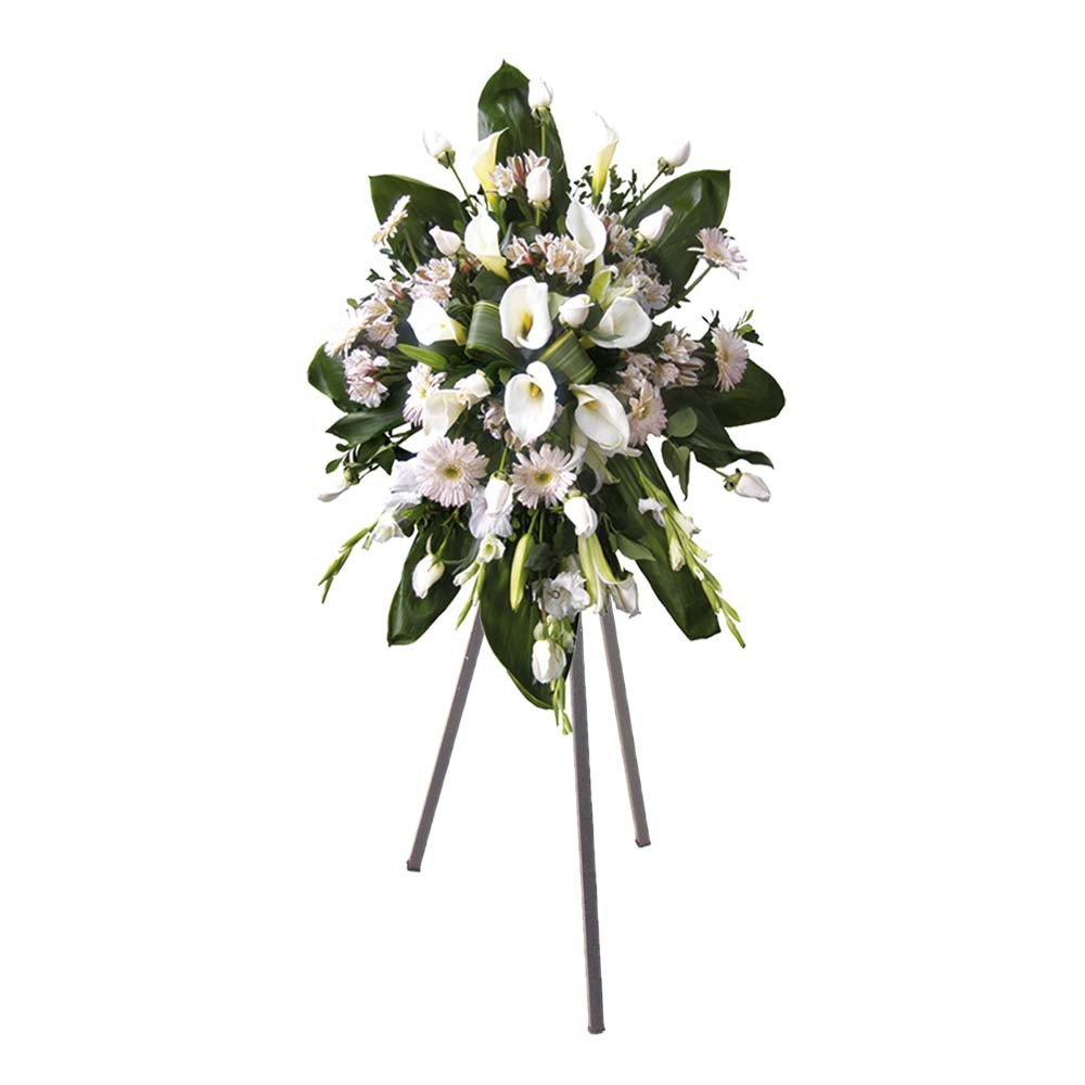 Lágrima con Trípode 12 Rosas, Cartuchos, Gladiolos, Gerberas y Astromelias