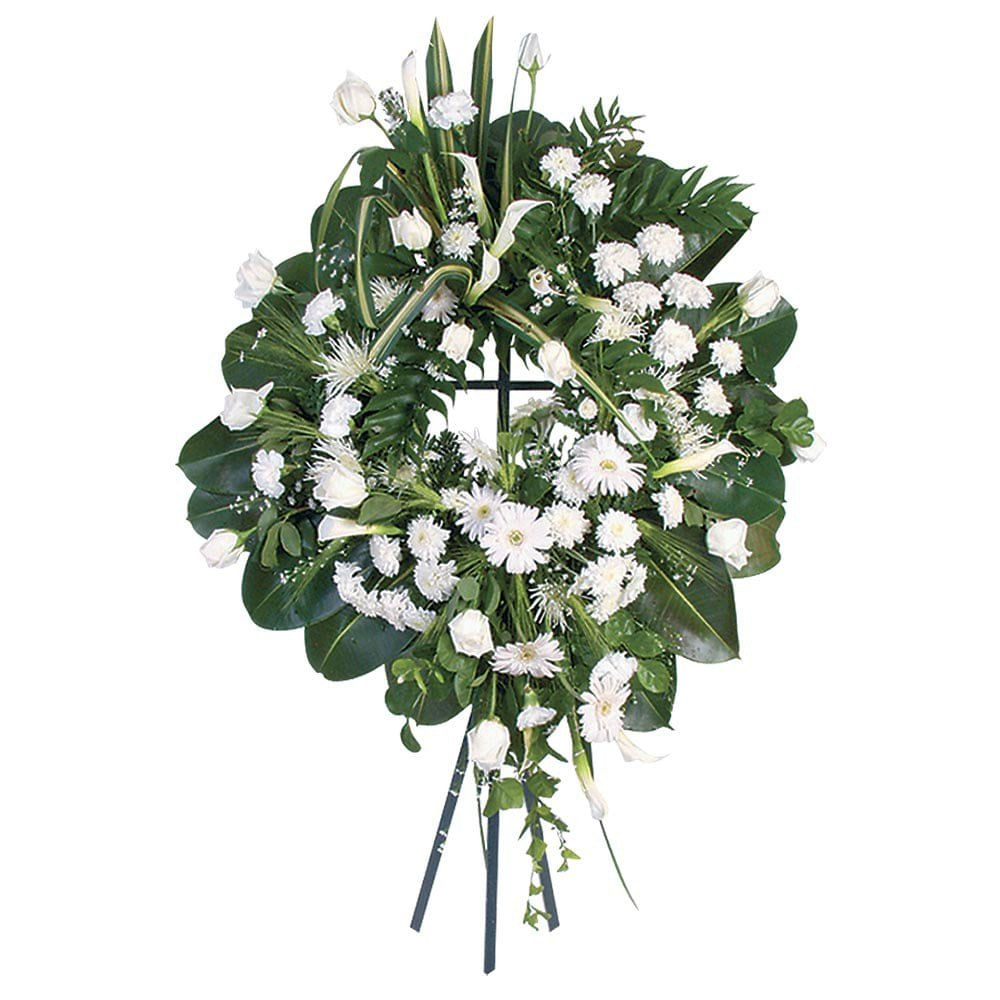 Corona Grande con 12 Rosas, Claveles, Gerberas, Calas y Flores