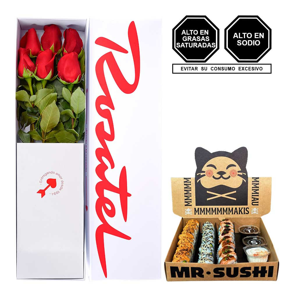 Caja con Rosas y Súper Maki Box