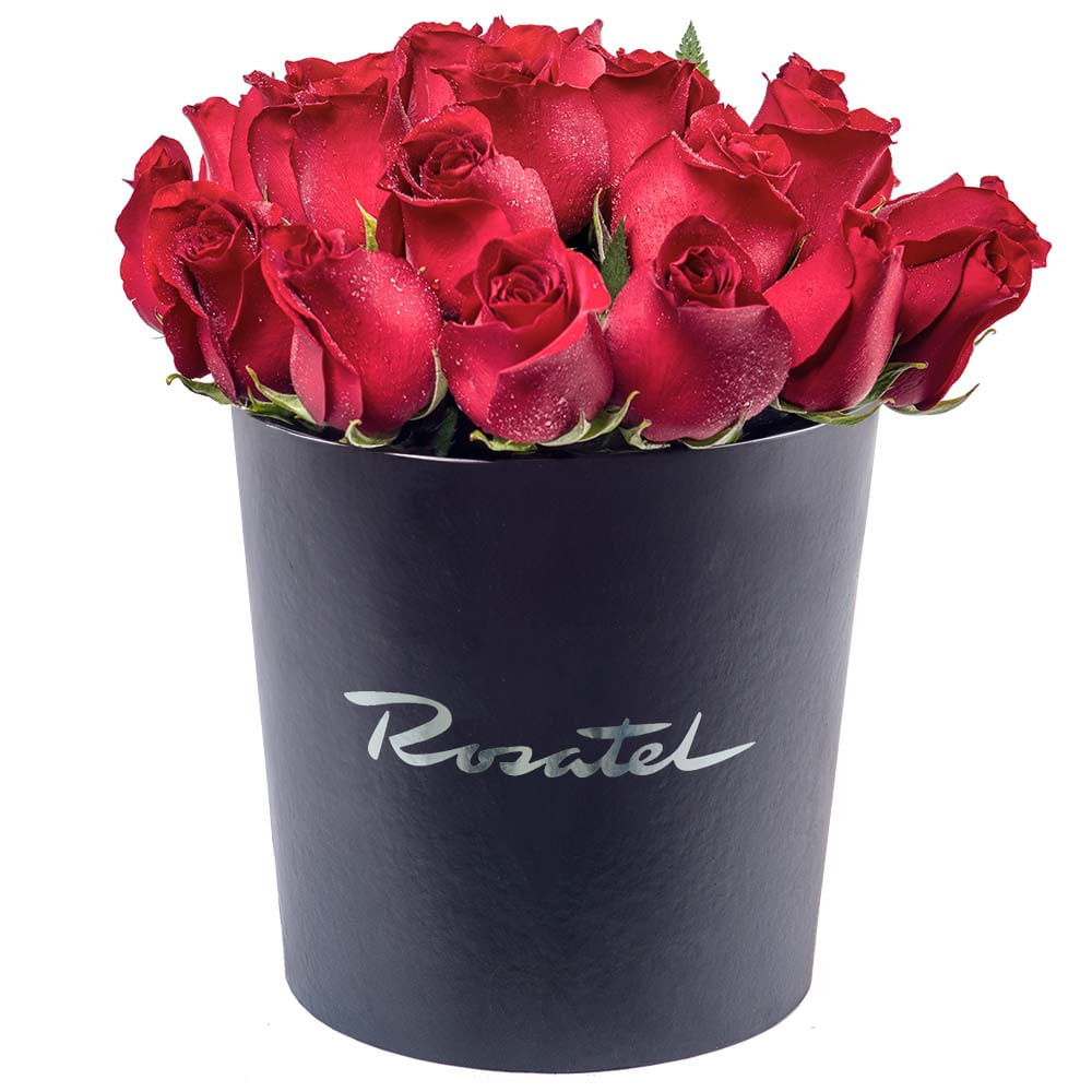 Sombrerera Negra Grande con 24 Rosas Rojas