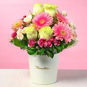 Sombrerera Crema Rosas Verdes y Mini Rosas