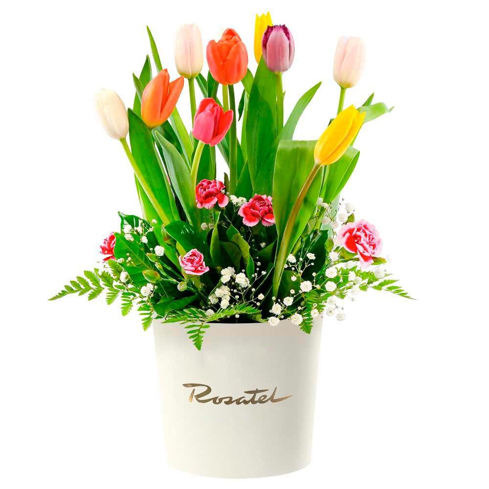 Sombrerera Crema con Tulipanes y Flores