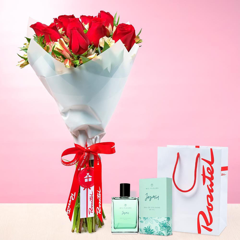 Ramo de Rosas y Colonia Mil Fleurs Jazmín
