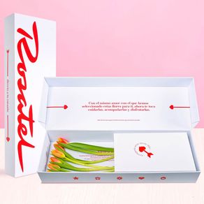 caja-rosatel-con-6-tulipanes-naranja-con-borde-amarillo