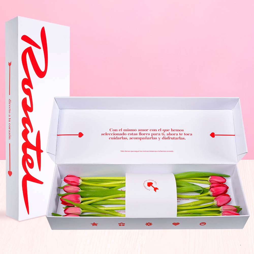 Caja Rosatel con 12 Tulipanes