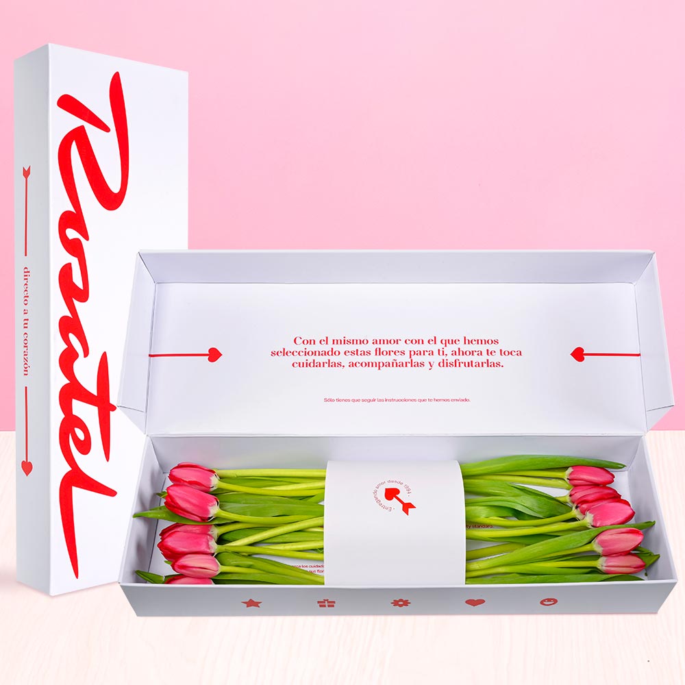 Caja Rosatel con 15 Tulipanes