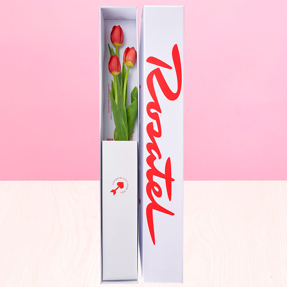 Caja Rosatel con 3 Tulipanes