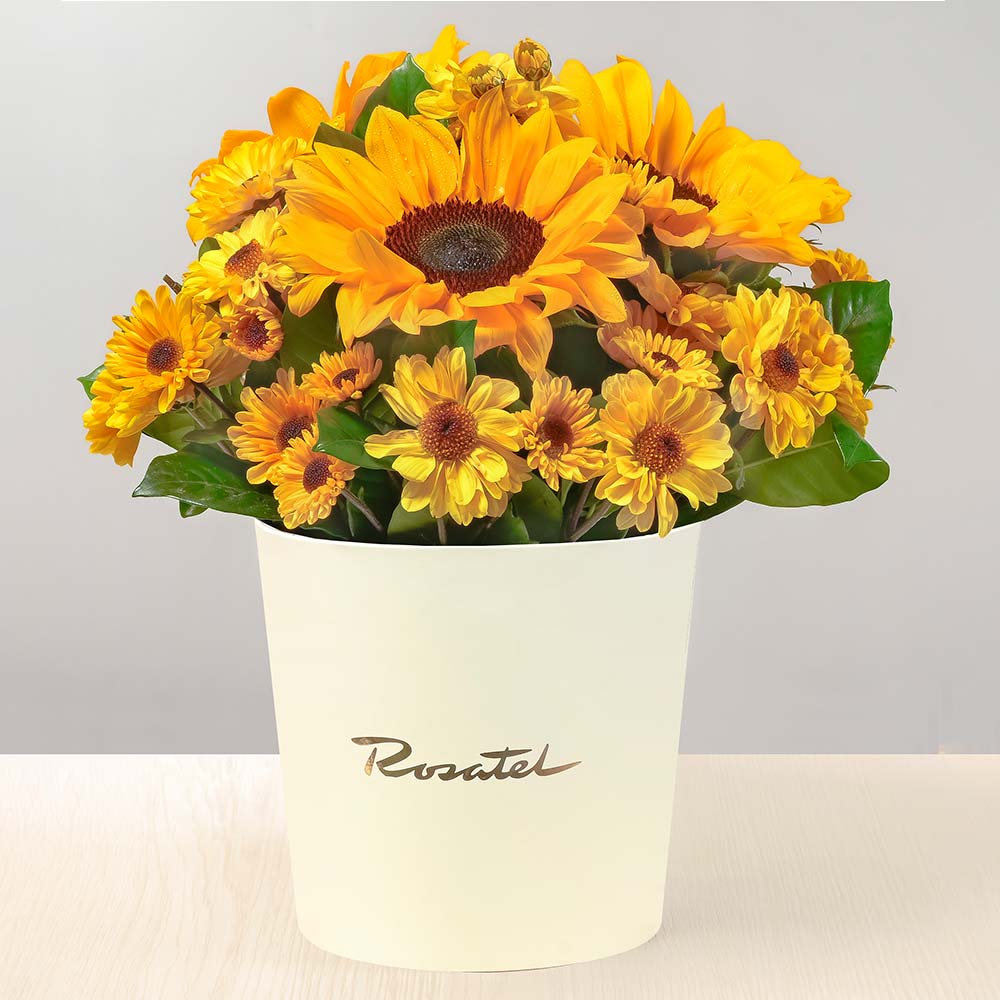 Sombrerera Crema Mediana Girasoles y Flores