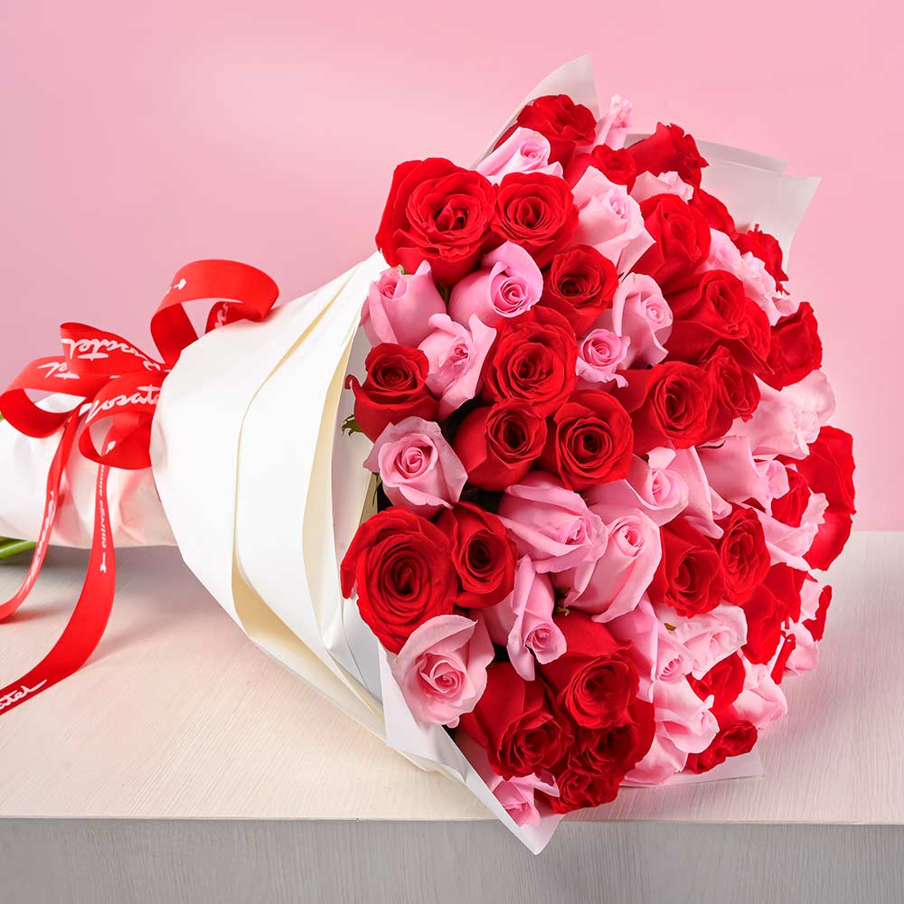 Ramo con 75 Rosas Rojas y Rosadas
