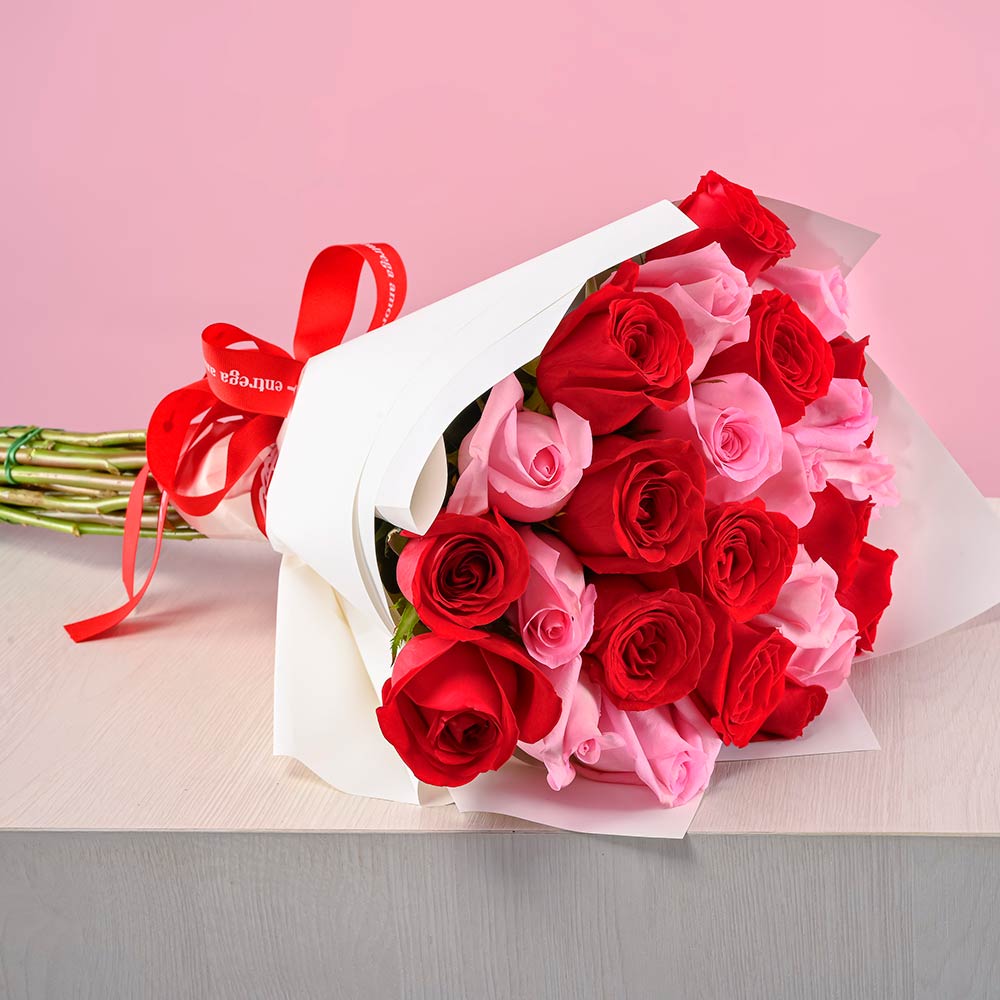 Ramo con 25 Rosas Rojas y Rosadas