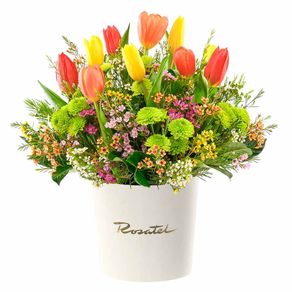 Sombrerera Crema Mediana Tulipanes Primaverales
