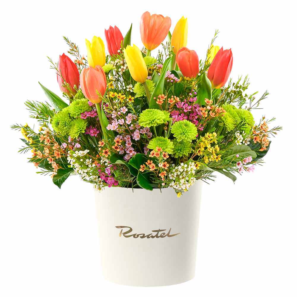 Sombrerera Crema Mediana Tulipanes Primaverales