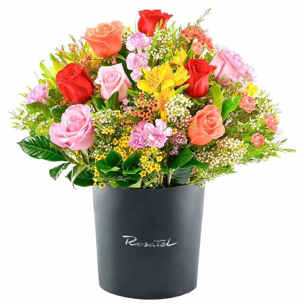 Sombrerera Negra Grande Rosas y Flores Primaverales