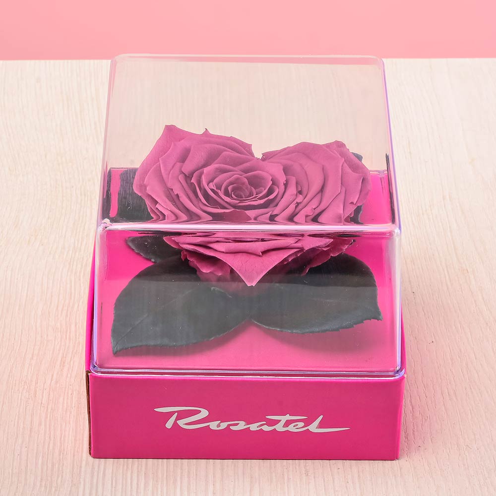Rosa Preservada Corazón Violeta en Cubo