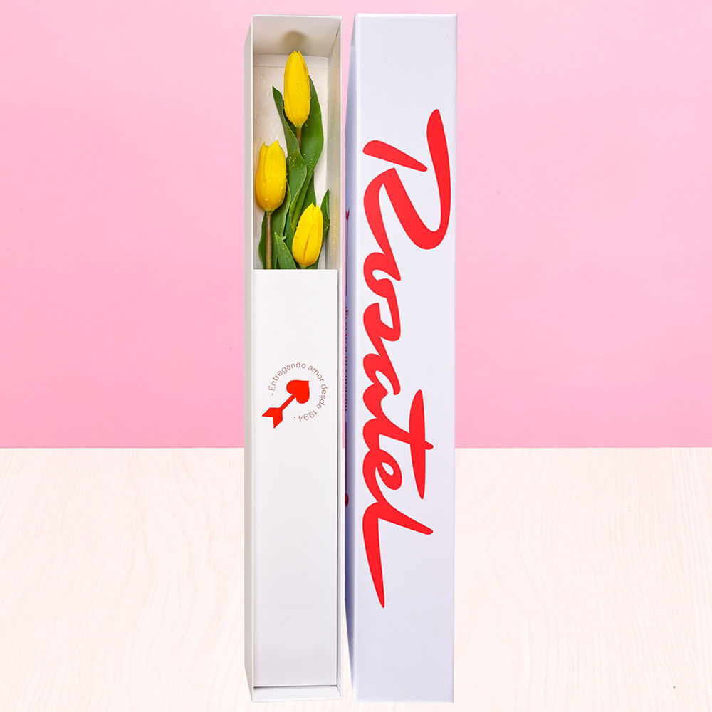 Caja Rosatel con 3 Tulipanes