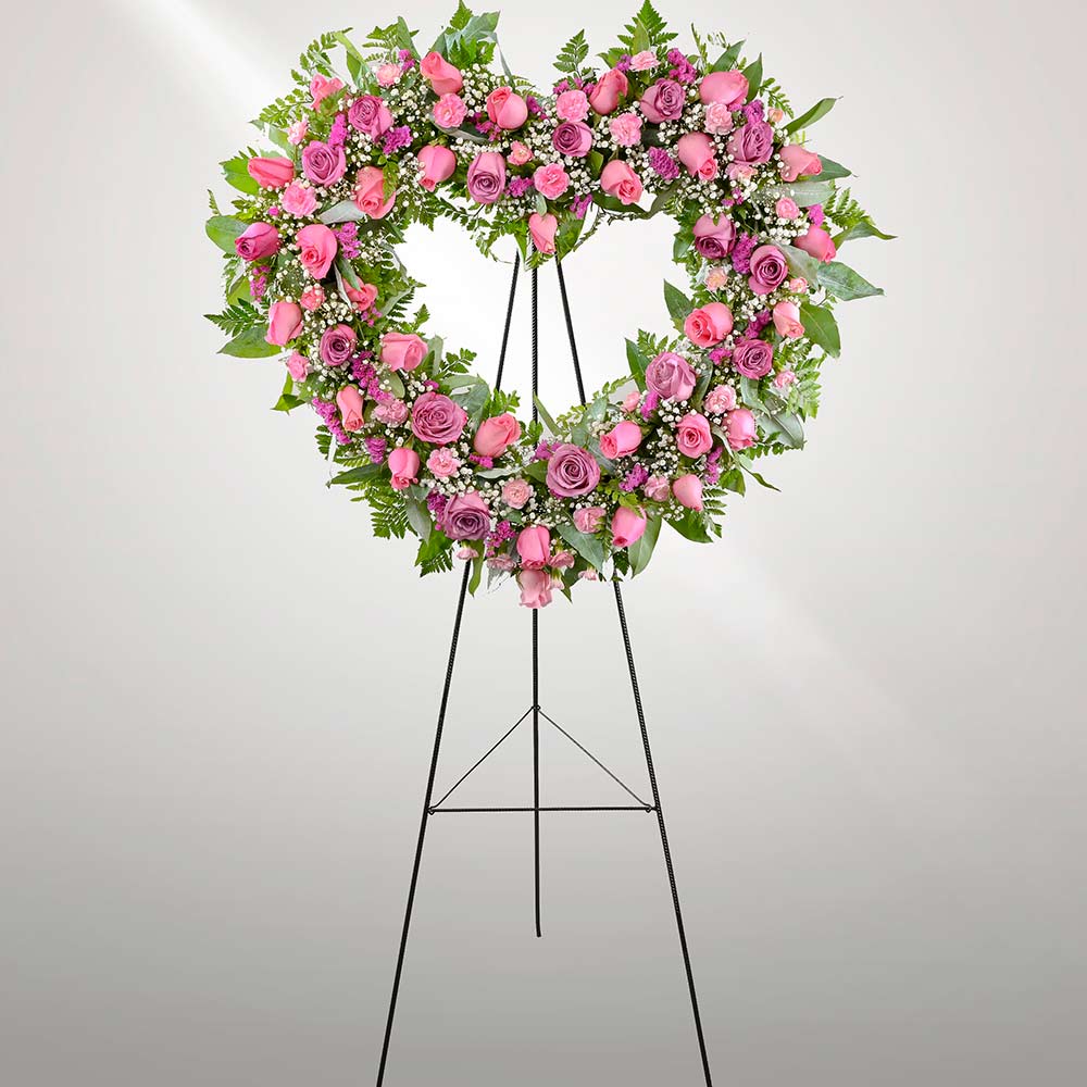 Corona Fúnebre Corazón con Rosas y Flores Lilas