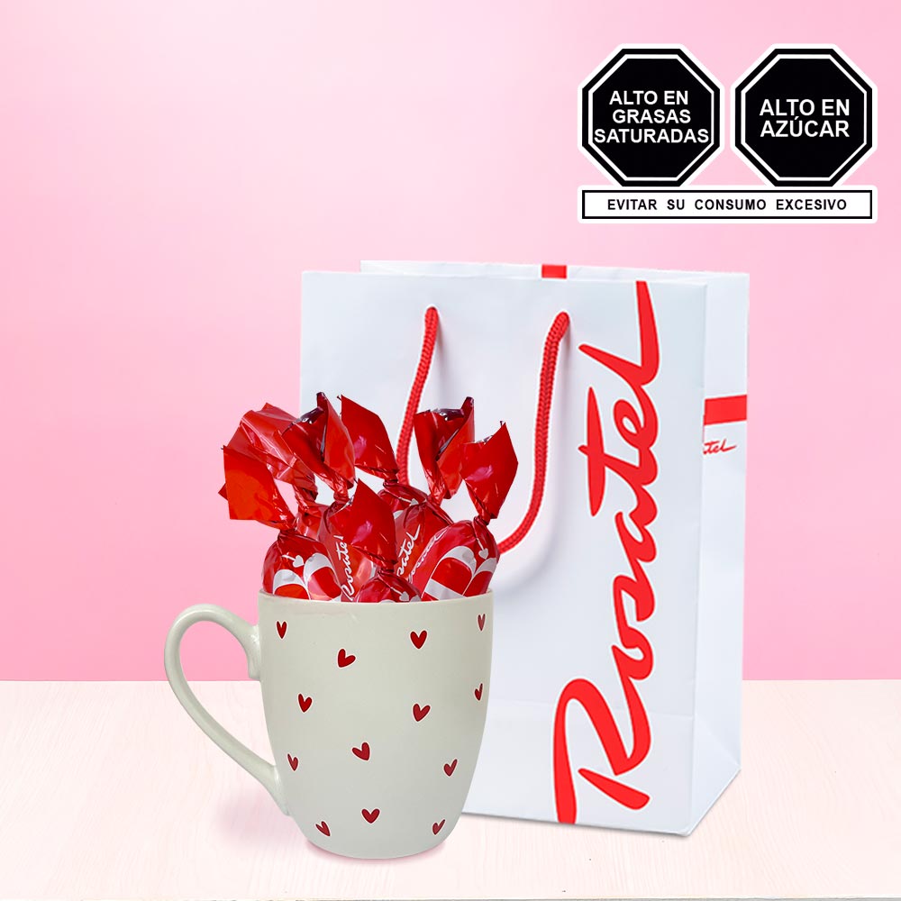 Taza Corazones con Chocolates Cacaosuyo