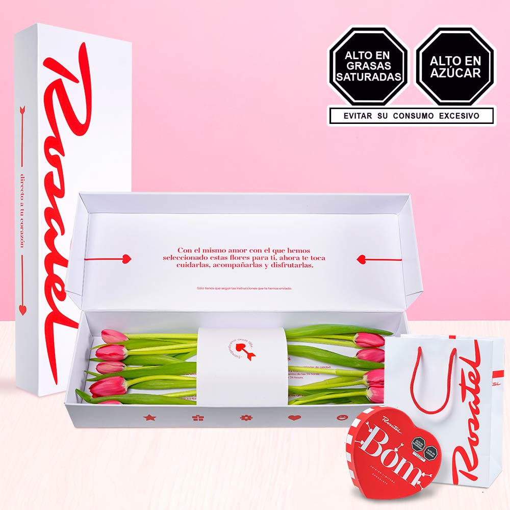 Caja 9 Tulipanes Rojos y Caja Corazón Bom