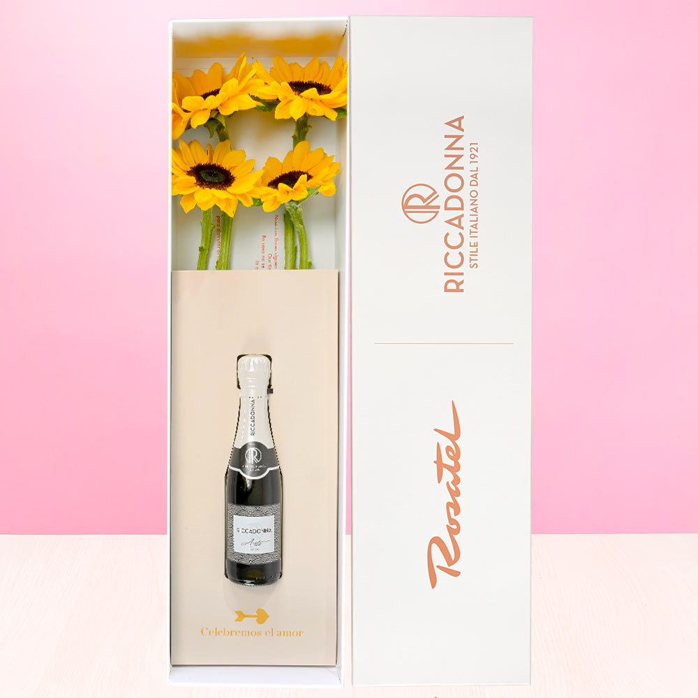 Caja Rosatel con Girasoles y Riccadonna Asti
