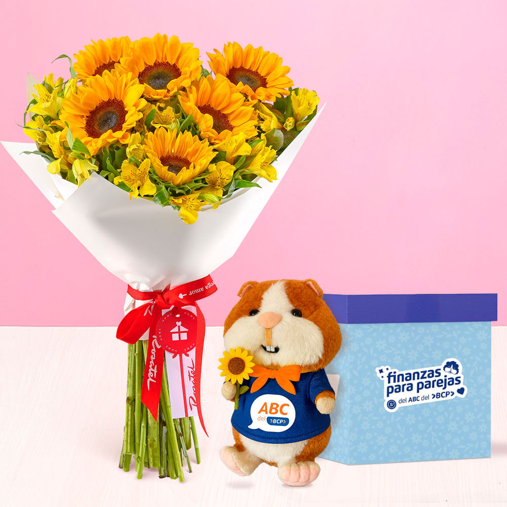 Ramo de Girasoles y Cuy Mágico ABC-BCP
