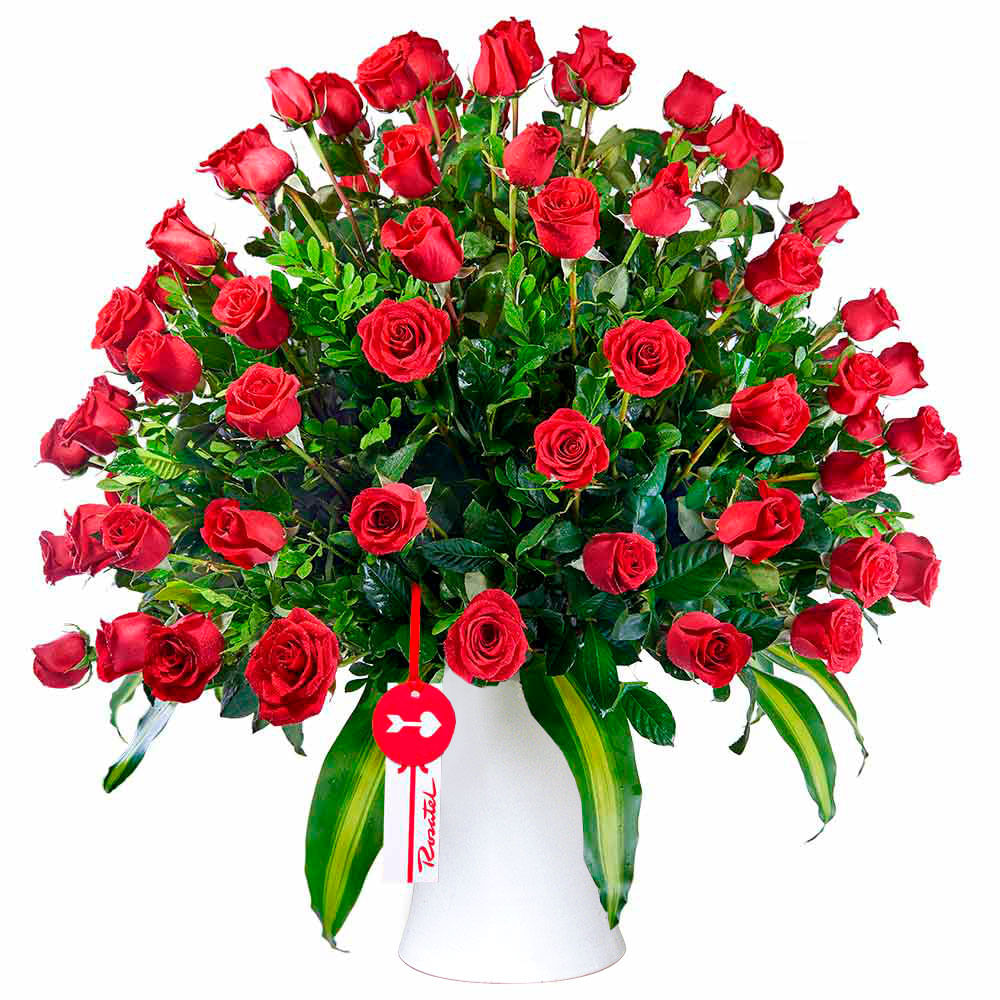 Arreglo con 100 Rosas Rojas en Cerámica Blanca