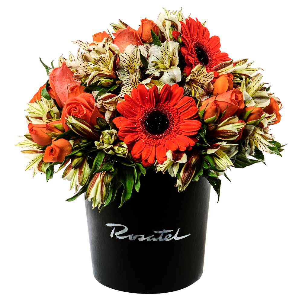 Sombrerera Negra Mediana con Rosas y Flores