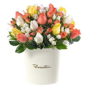 Sombrerera Crema Grande con 20 Rosas y Mini Rosas