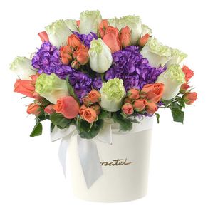 Sombrerera Crema Grande con Rosas y Flores