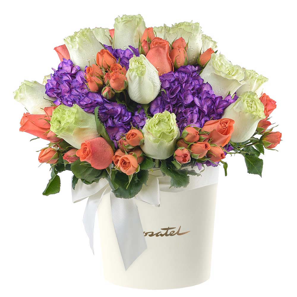 Sombrerera Crema Grande con Rosas y Flores