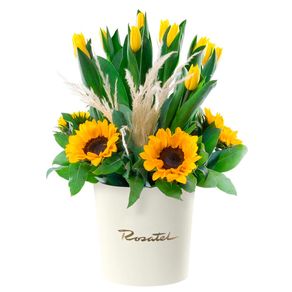 sombrerera-crema-grande-con-12-tulipanes-amarillos-y-girasoles-rosatel