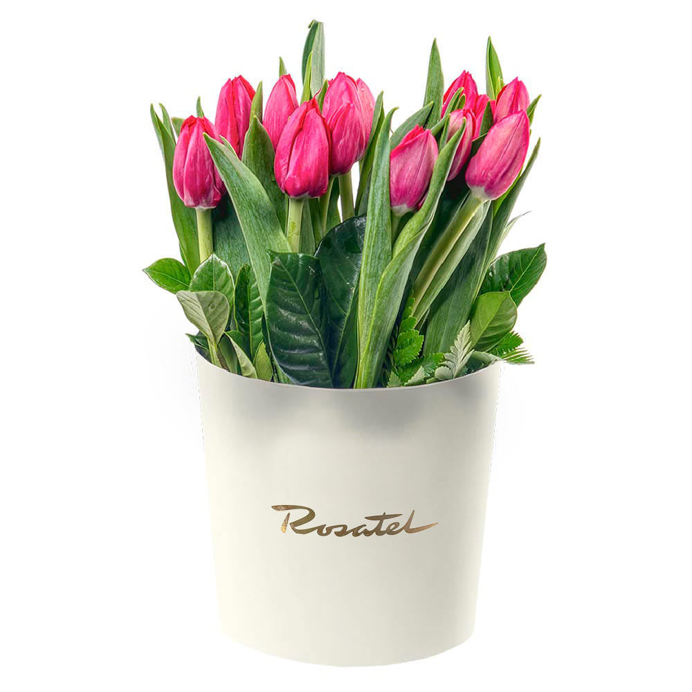 Sombrerera Crema Mediana con 22 Tulipanes