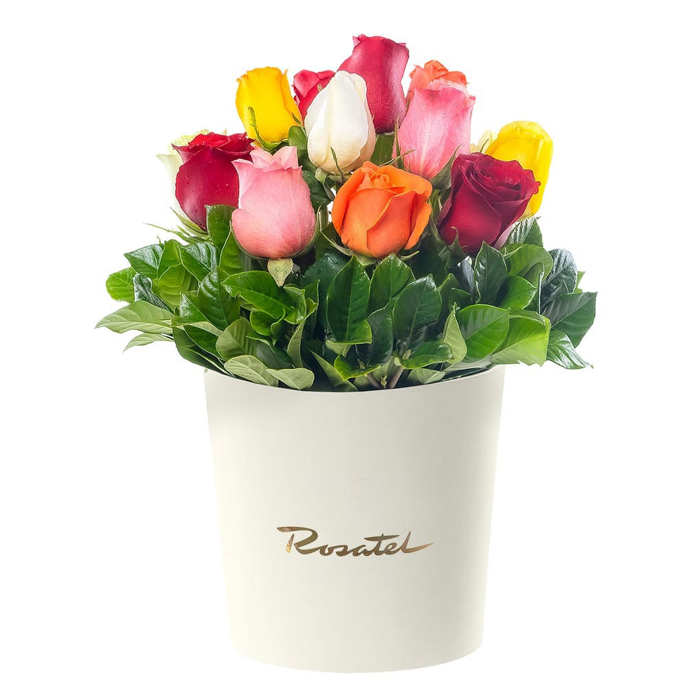 Sombrerera Grande con 15 Rosas Variadas