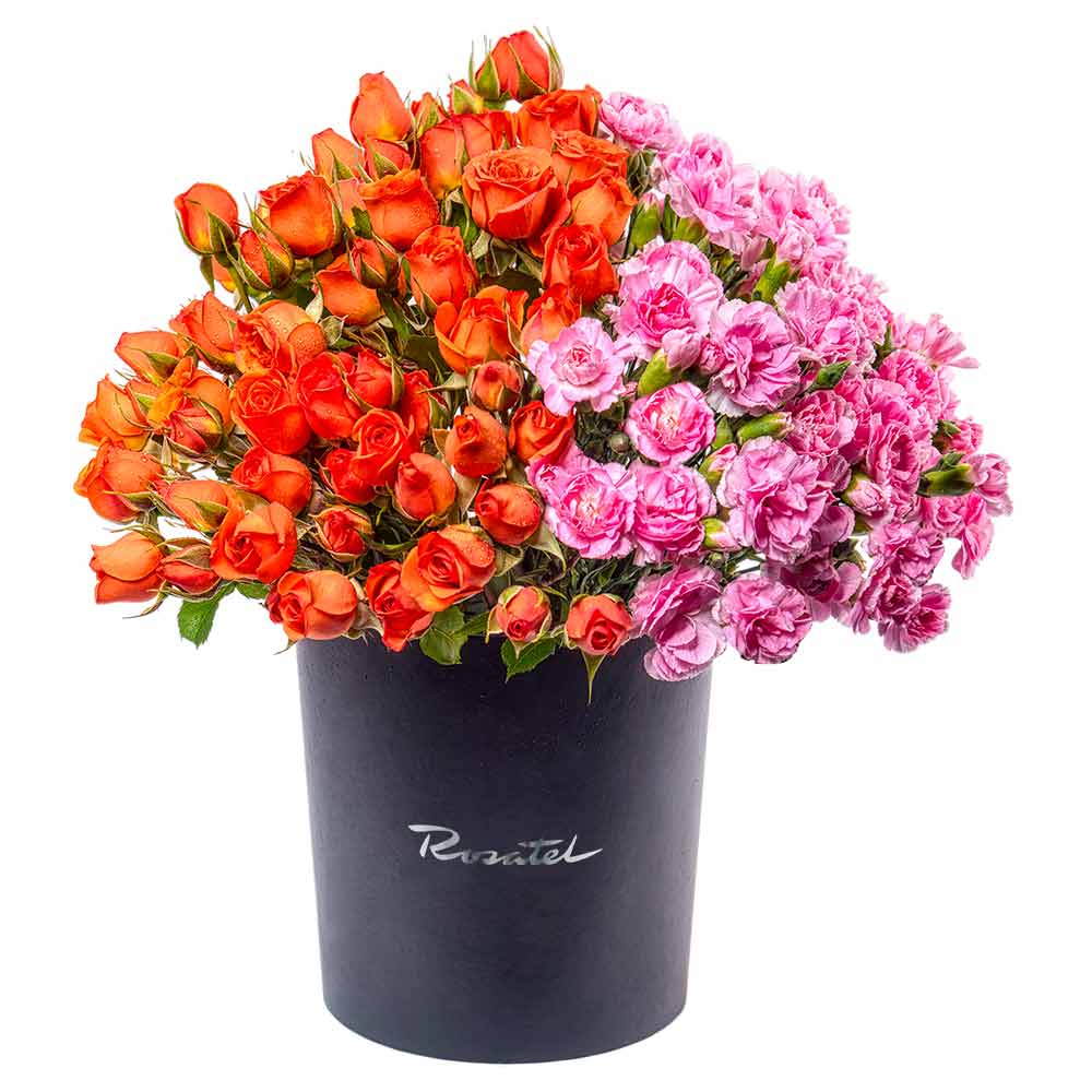 Sombrerera Negra Grande con Mini Rosas y Clavelinos