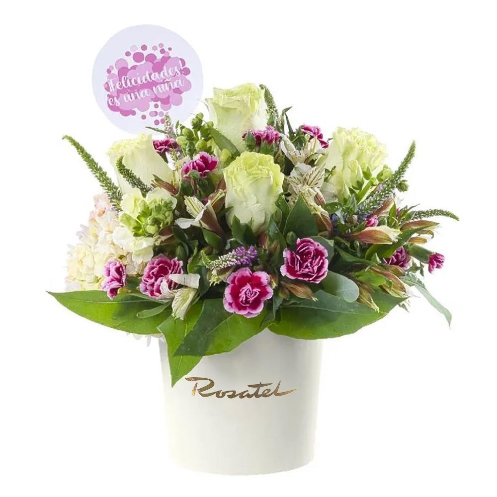 Sombrerera Crema Mediana con Rosas Verdes Es una Niña