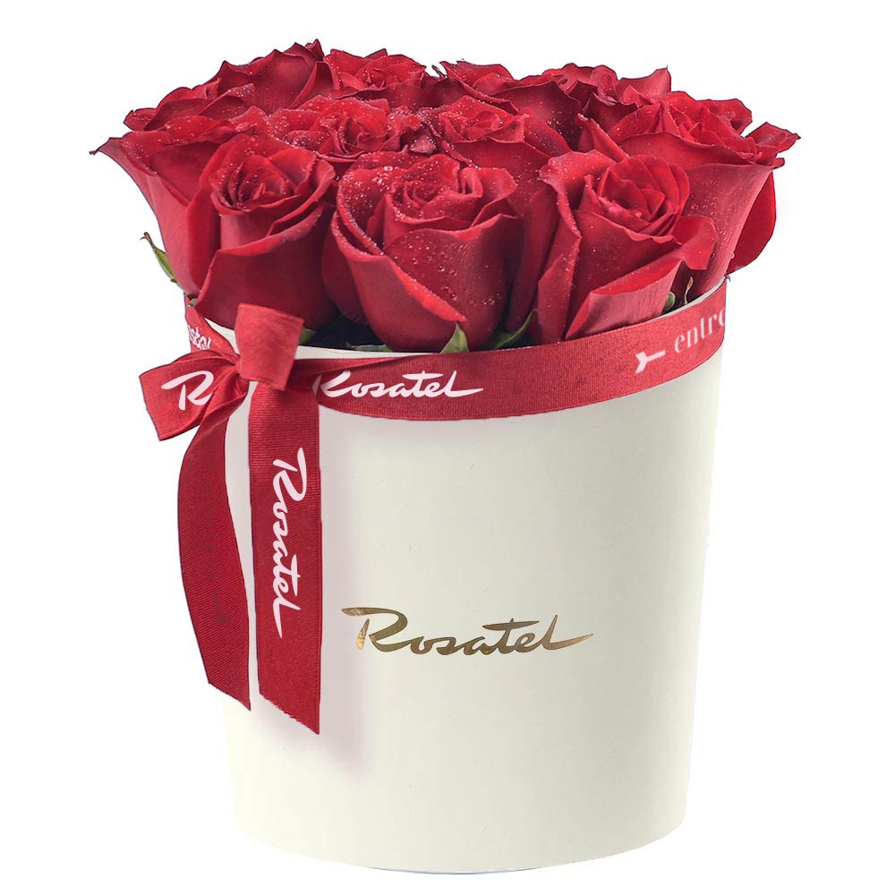 Sombrerera Crema Grande con 20 Rosas Rojas