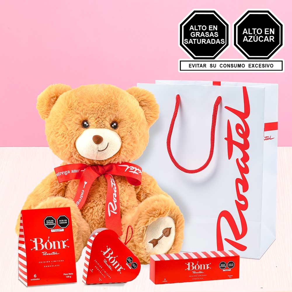 Peluche Hugo con Cinta y con Chocolates Bom Rosatel