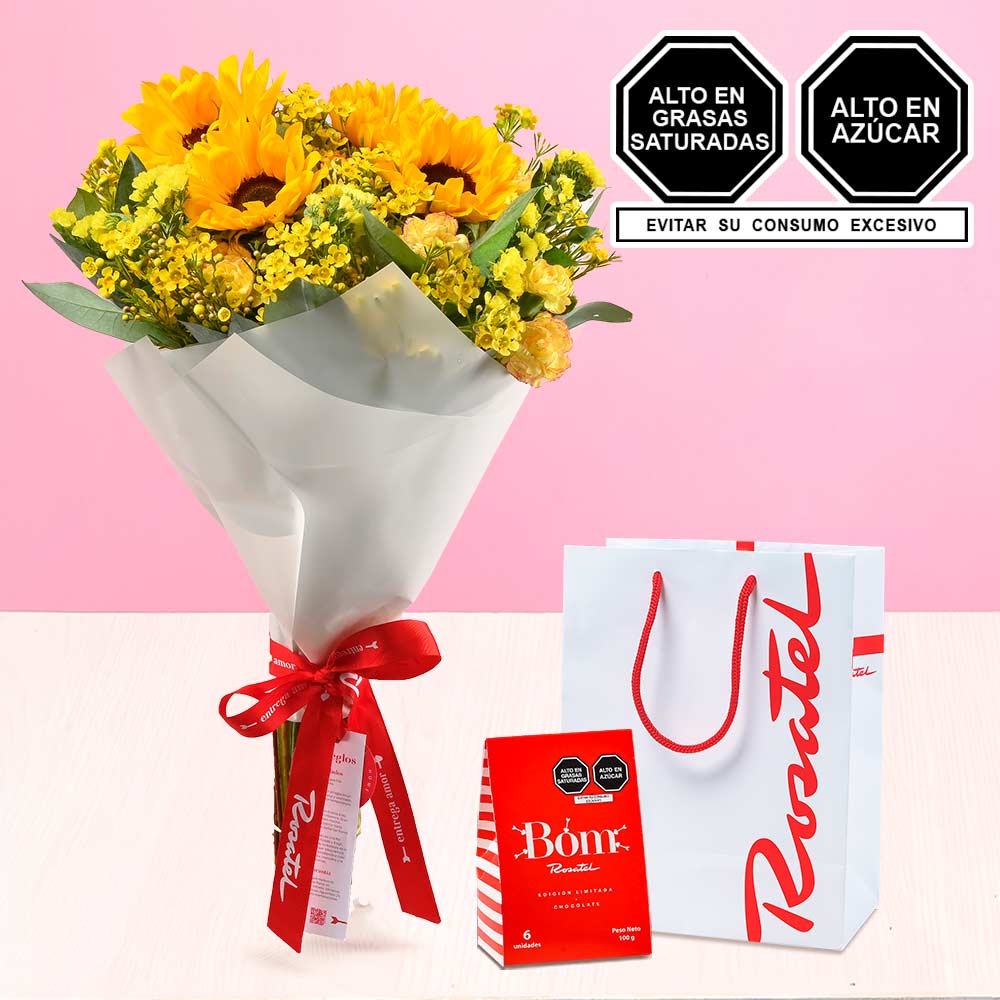 Ramo Girasoles de Primavera y Caja Bag Bom Rosatel