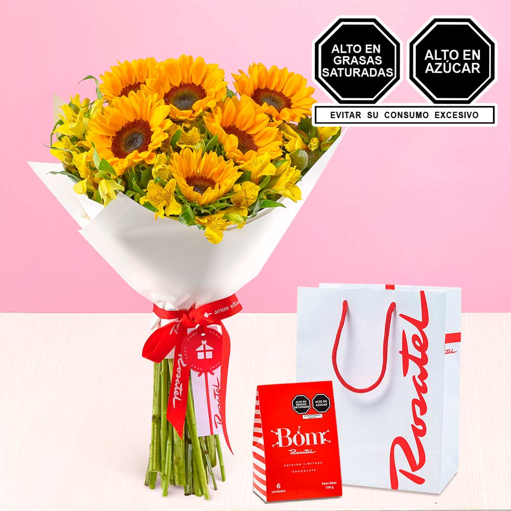 Ramo Primaveral Girasoles y Caja Bag Bom Rosatel