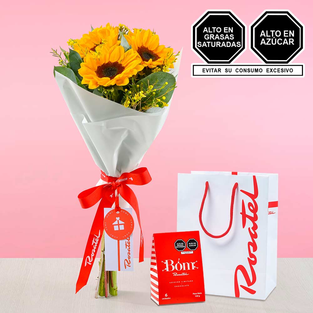 Ramo de Girasoles y Caja Bag Bom Rosatel