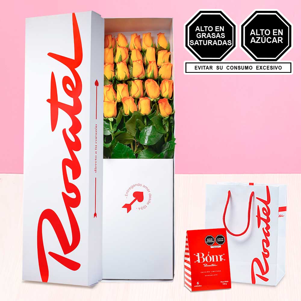 Caja con 24 Rosas Amarillas y Caja Bag Bom Rosatel